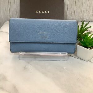 GUC Gucci Light Blue Leather Long Wallet